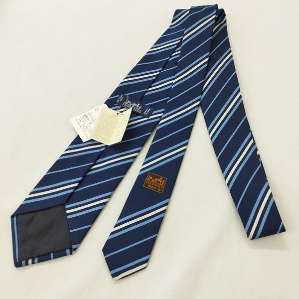 G784a [美品] HERMES エルメス ネクタイ ネイビー系 レジメンタル