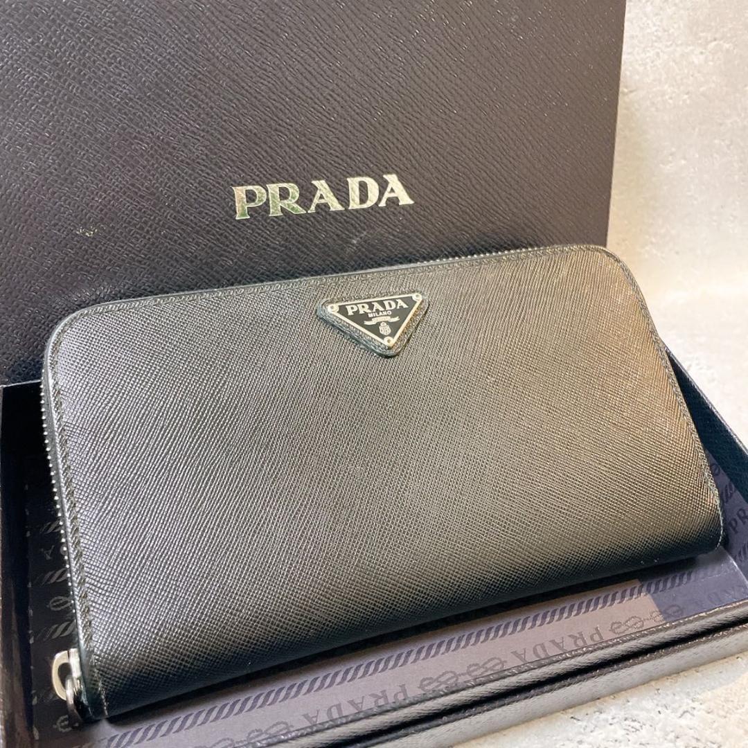 ぴん様 PRADA プラダ レザー 長財布 ラウンドファスナー レザー ラウンド
