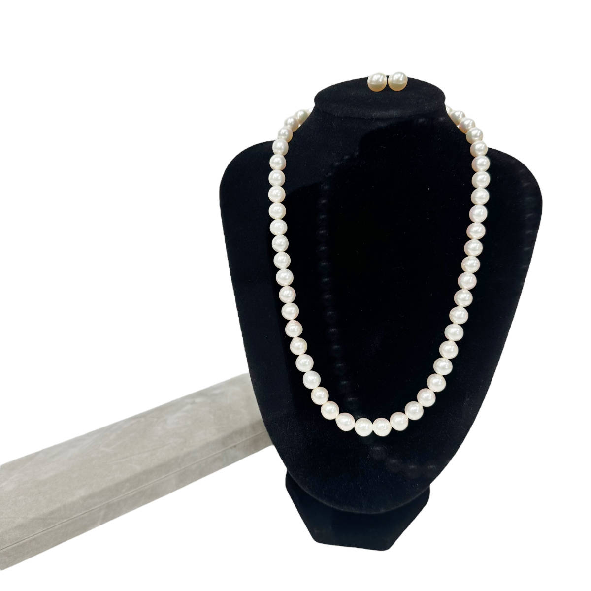 23T097_1 美品☆三越 真珠 7.5mm珠 ネックレス 8mm珠 K18 ピアス 2点