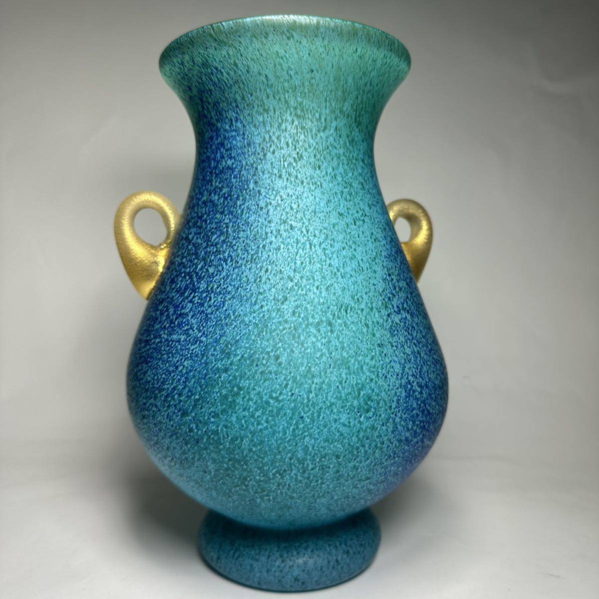 岩田久利 瑠璃金彩 花瓶 極美品 箱付き 岩田久利作 ガラス盃 共箱 酒盃 日展理事 金彩 酒器 岩田久利