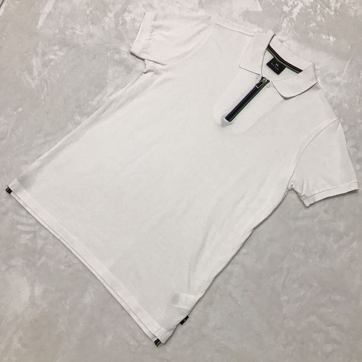 【PAUL SMITH】ポールスミス メンズ ショートスリーブ ポロシャツ 半袖シャツ ホワイト Mサイズ マルチストライプ