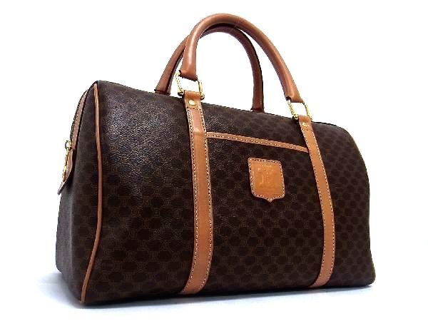 1円 ■美品■ CELINE セリーヌ マカダム柄 PVC×レザー ハンドバッグ ミニボストン レディース ブラウン系 AK9330