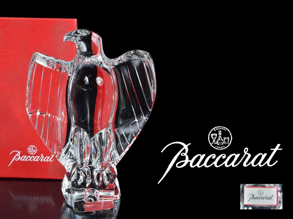 雲】某名家買取品 BACCARAT バカラ クリスタル 置物 鷲 鷹 オブジェ 高 