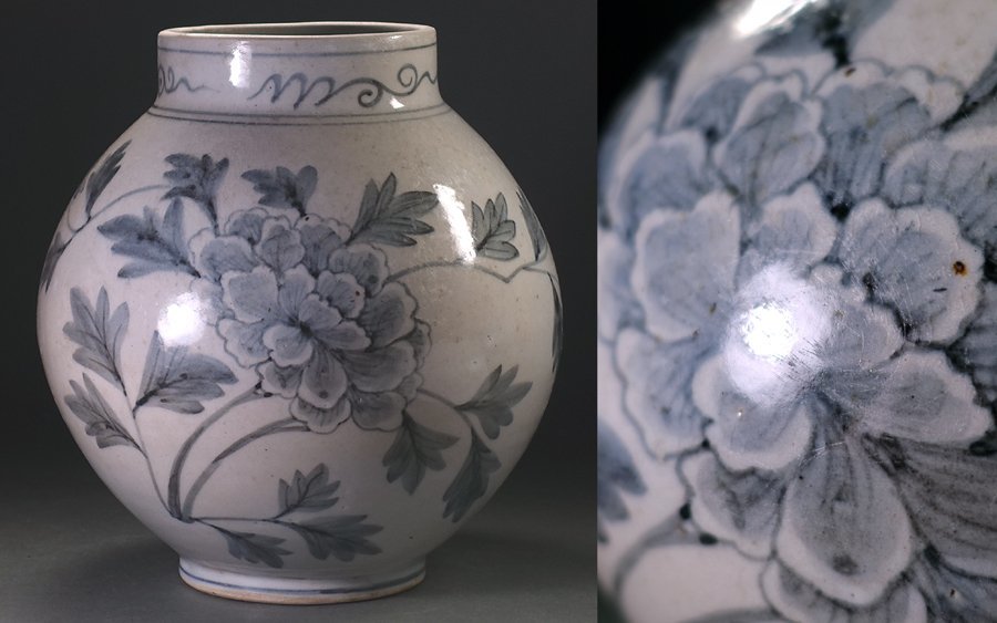 ♢朝鮮 李朝陶磁 透かし彫り 麻の葉 幾何学文様 梅瓶 大正〜明治