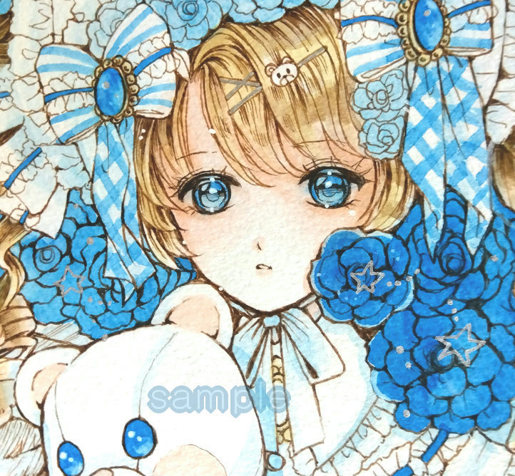 水彩画[†青い色にうずもれて† B5]†原画・手描きイラスト