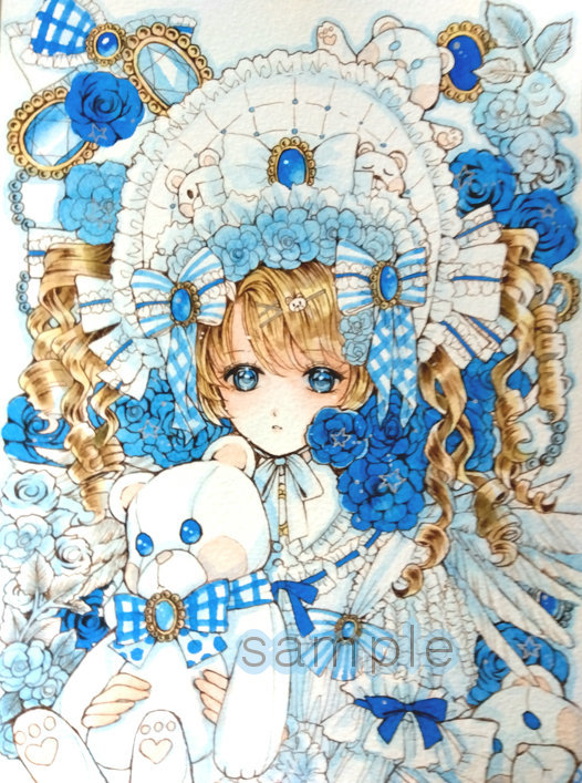 水彩画[†青い色にうずもれて† B5]†原画・手描きイラスト(手描き