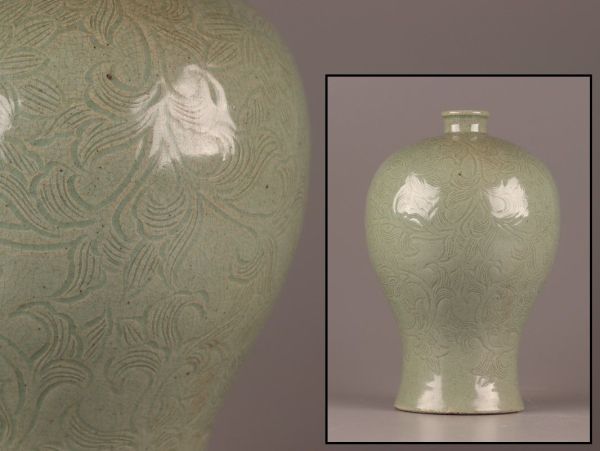 古美術 朝鮮古陶磁器 高麗青磁 梅瓶 時代物 極上品 初だし品 9380