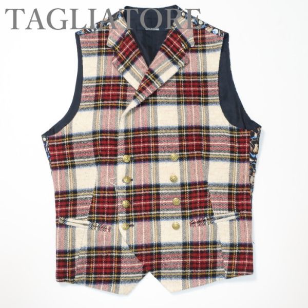 極美品 タリアトーレ TAGLIATORE ジレ/ベスト/チェック柄/国内正規/ ボルドー×ネイビー 44（5030)egj