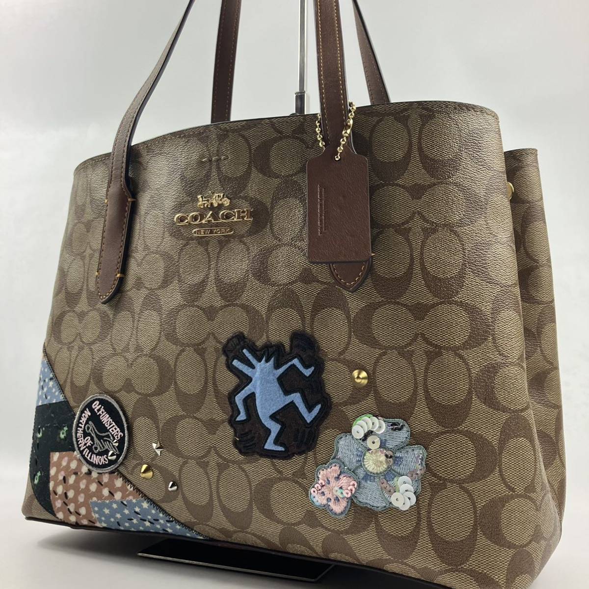 1円【美品】 COACH コーチ ビジネスバッグ シグネチャー パッチワーク 
