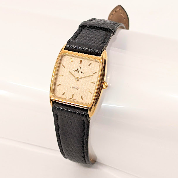 【14446】OMEGA オメガ DeVille デビル デヴィル クォーツ ヴィンテージ ゴールドカラー スクエア レディース 腕時計 クオーツ ブランド