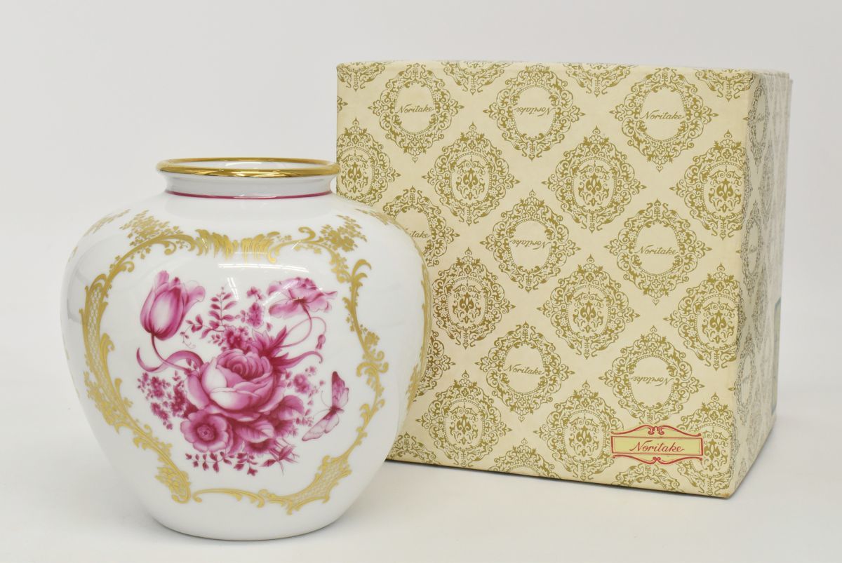 498M 0524M9) 1円～ 未使用 Noritake ノリタケ 花生 箱付 花瓶 壷 薔薇