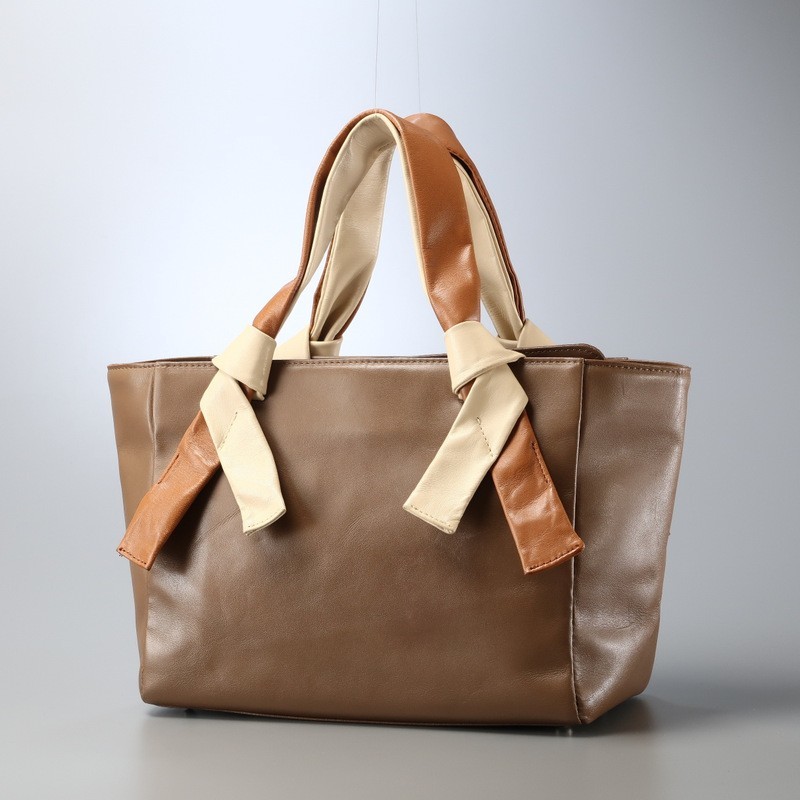 GN4479△*ハマノ/Hamano/濱野皮革工藝*バイカラー*レザー ハンドバッグ/手提げ 鞄*ブラウン×ライトベージュ系
