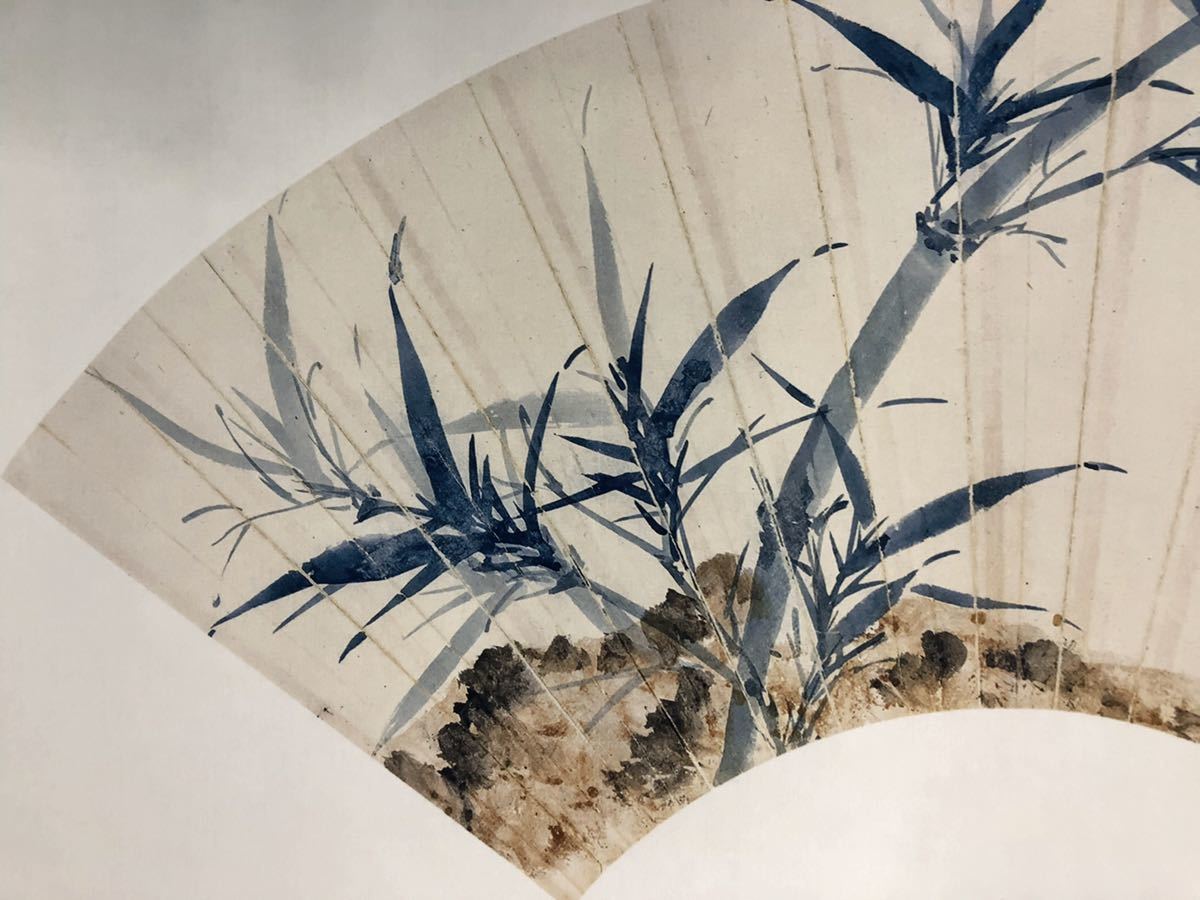 呉湖帆 翠竹図 扇面 紙本 まくり／中国 画仙紙 お手本 中国画 水墨画
