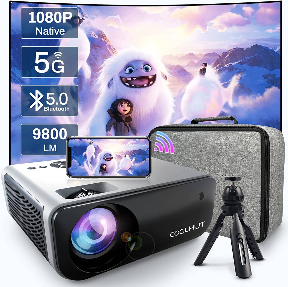 XT01 CoolHut プロジェクター 小型 家庭用 ネイティブ1080P 4Kサポート 