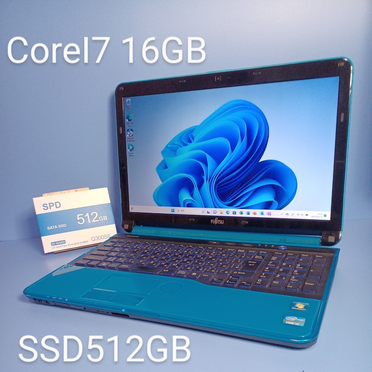 ☆最強Corei7☆メモリ16GB/新品SSD512GB/LIFEBOOK/AH56/G/アクアブルー