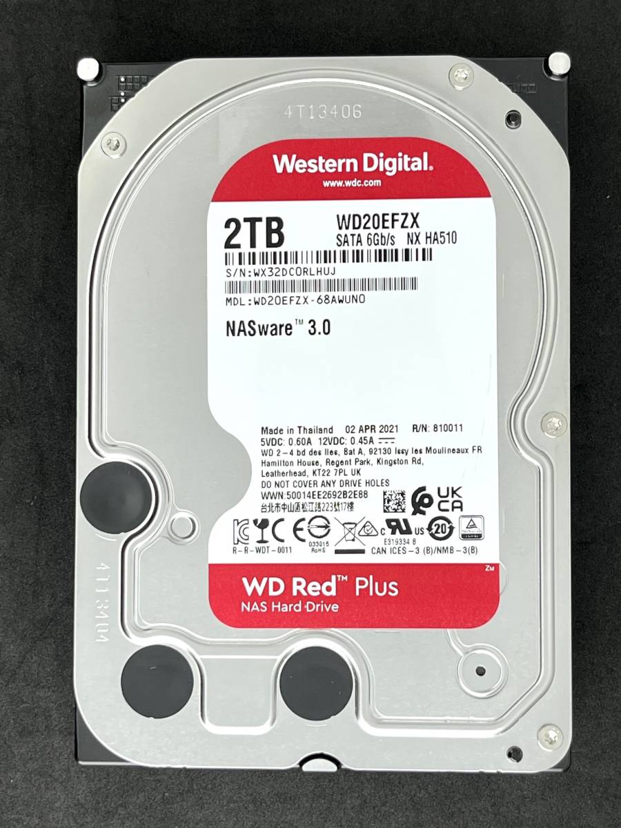 【送料無料】★ 2TB ★　WD Red Plus / WD20EFZX　【使用時間：7552ｈ】 2021年製　良品　Western Digital RED Plus　3.5インチ内蔵HDD