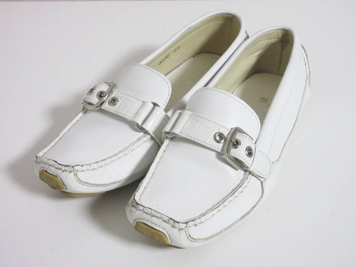 ダイアナ DIANA ドライビングシューズ レザー 型押し レディース 23 白 