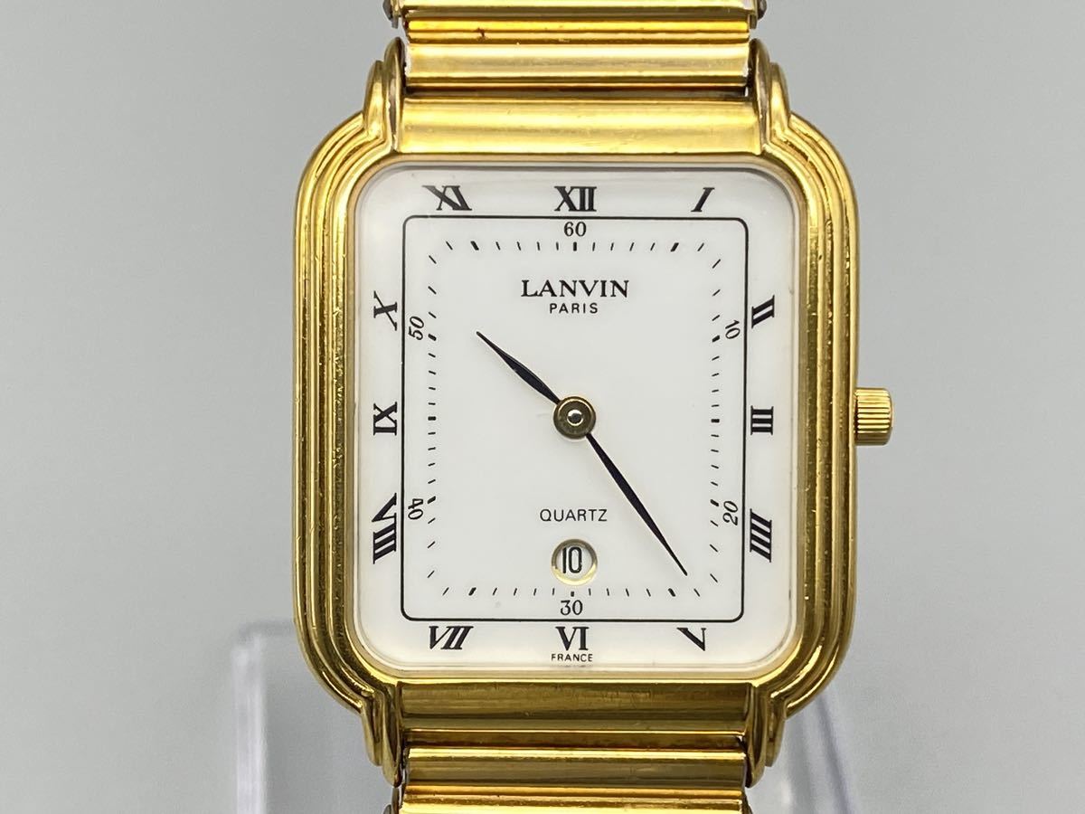 ランバン / LANVIN クオーツ ゴールドGP 白文字盤 デイト 伸縮ベルト