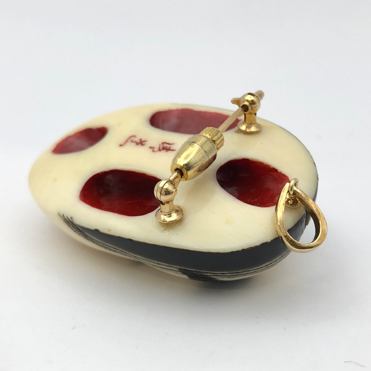 1円～/おかめ/能面/象牙風/K18/18K/750/トップ/ネックレス/ペンダント 