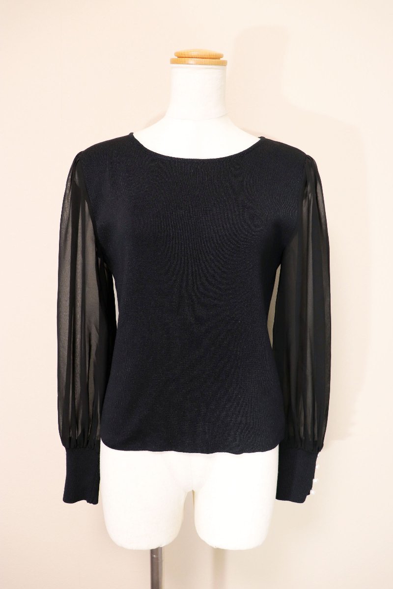 ☆美品2020☆エムズグレイシー/シースルー袖ニットプルオーバー定価2.4万：38/黒xu829
