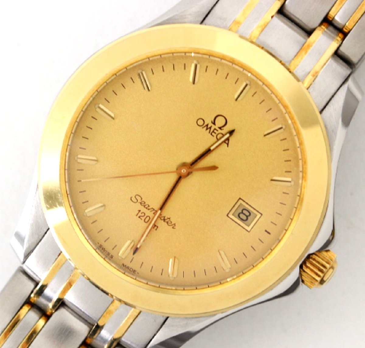 18金コンビ！美品 オメガ シーマスター 120m ゴールド文字盤 メンズ 