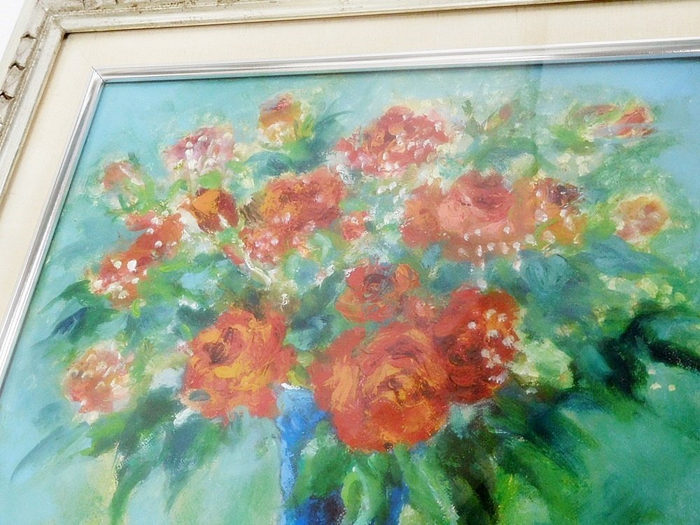 ☆ 額縁 絵画 油絵 薔薇 バラ 花瓶 morita インテリア アンティーク