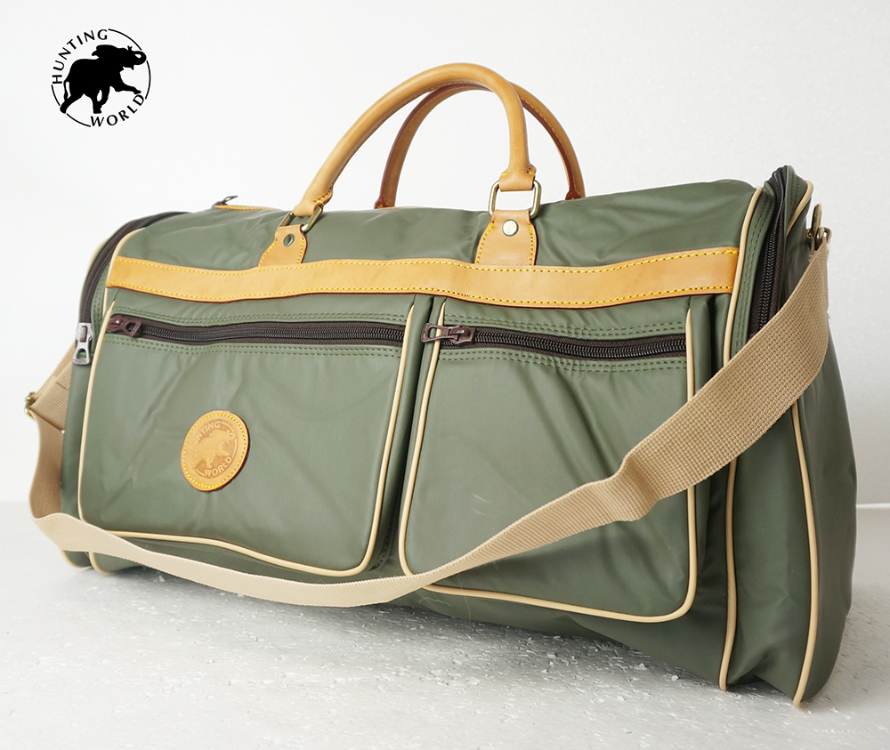 HUNTING WORLD ハンティングワールド 2way バチュークロス ボストンバッグ ショルダー付き グリーン×ブラウン メンズ 大容量 0606