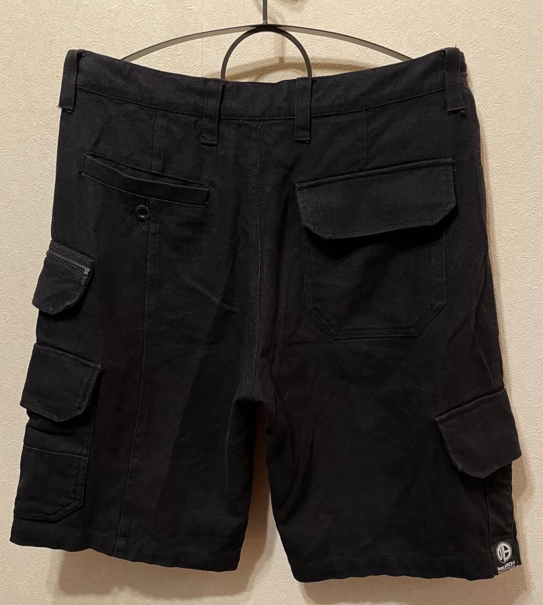 90sオールドMILKBOYカーゴショーツLハーフパンツ黒コットンリネン麻 