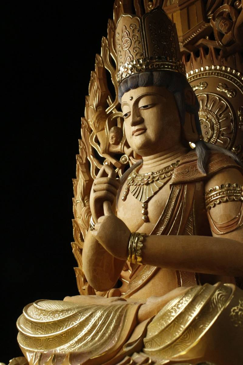 LIG】時代仏教美術 細密木彫金彩 大日如来坐像 特大94㎝ 精巧細工 寺院