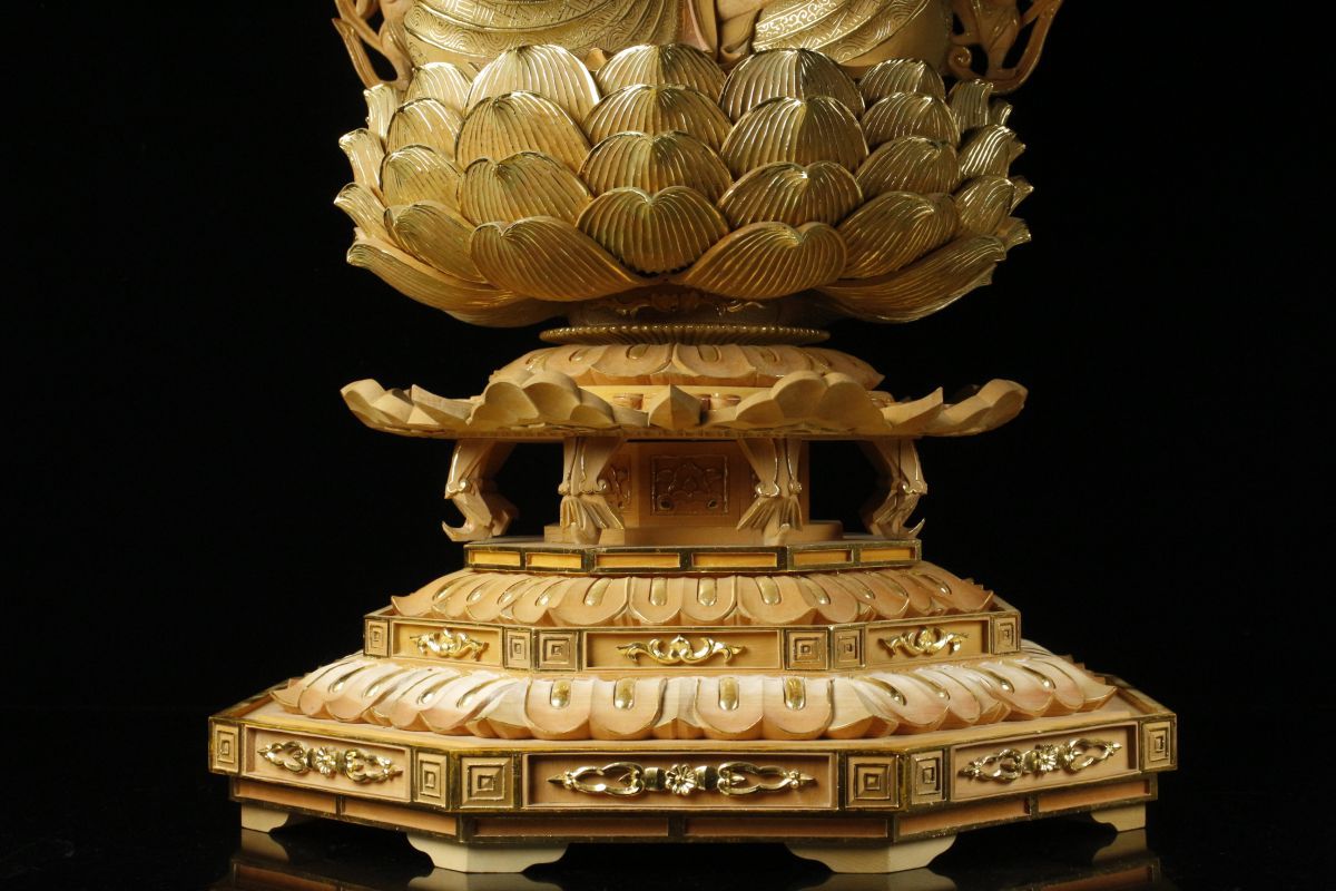 木彫 仏教美術「大日如来」レリーフ 彫刻 額装 LIG】時代仏教美術 細密木彫金彩 大日如来坐像 特大94㎝ 精巧細工 寺院