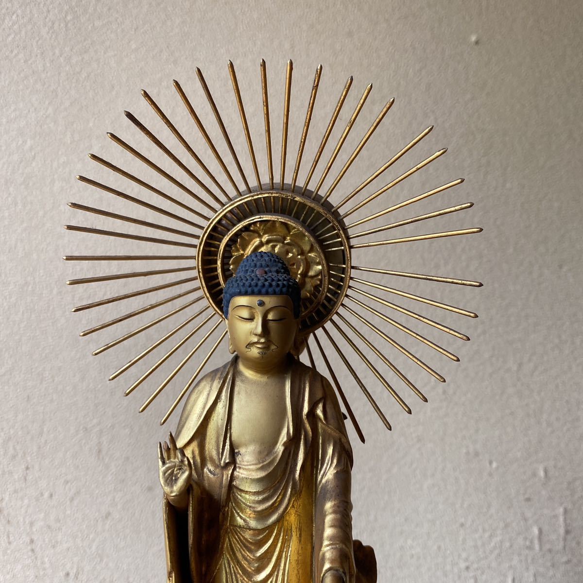 仏教美術 阿弥陀如来像 木彫 古美術 仏具 仏像 高さ45.5台19.5x12.7