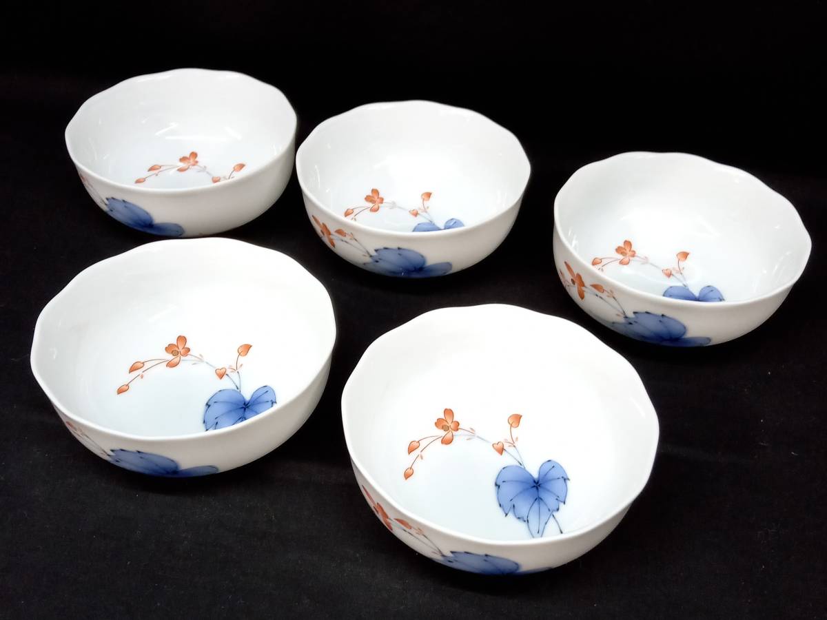 香蘭社 相思花 小鉢5点セット 陶器 工芸品 絵柄 キッチン 食器 ホワイト アンティーク インテリア 深鉢 小鉢 和食器 日本食 和食