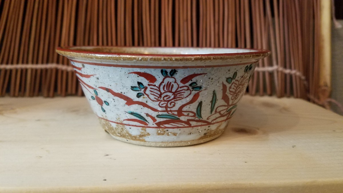 九谷昇山 11.6㎝ 外縁切足花鳥図丸 小品盆栽鉢 ミニ盆栽鉢 雅風展
