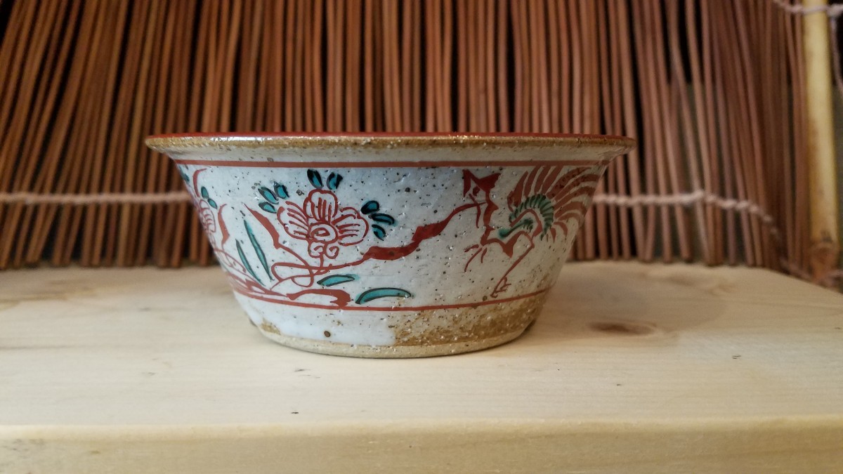 九谷昇山 11.6㎝ 外縁切足花鳥図丸 小品盆栽鉢 ミニ盆栽鉢 雅風展