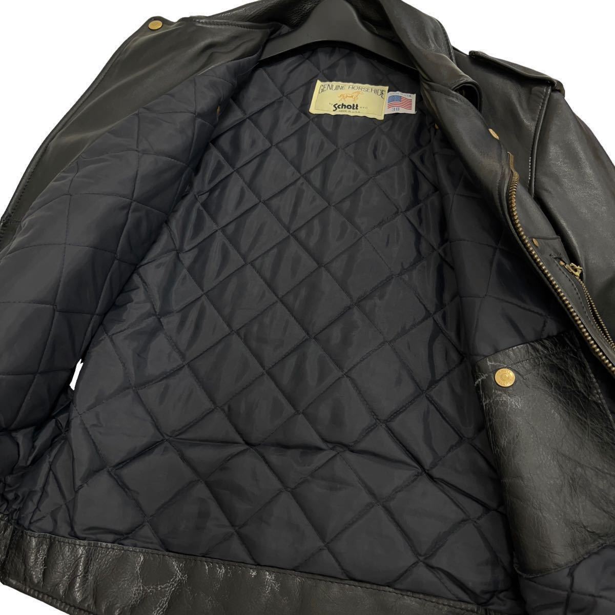 〇 Schott ショット ダブルライダースジャケット611H 38 馬革 BLK 