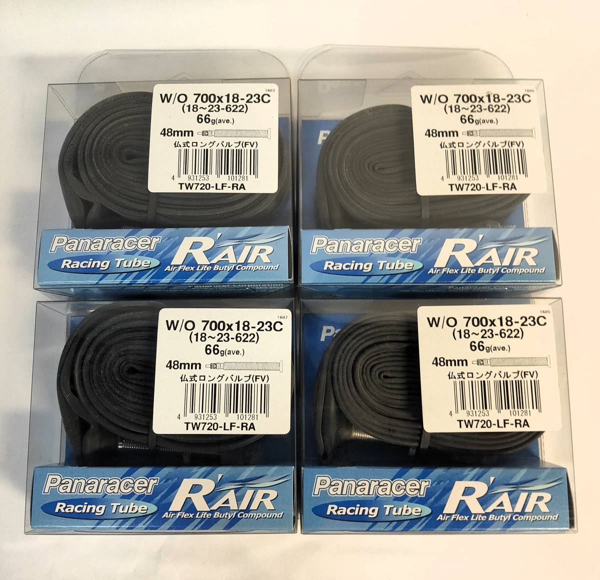 未開封4個セット パナレーサー Panaracer R'AIR W/O 700×18-23c 66g 仏式ロングバルブ 48mm TW720-LF-RA R-AIR 新品 未使用品