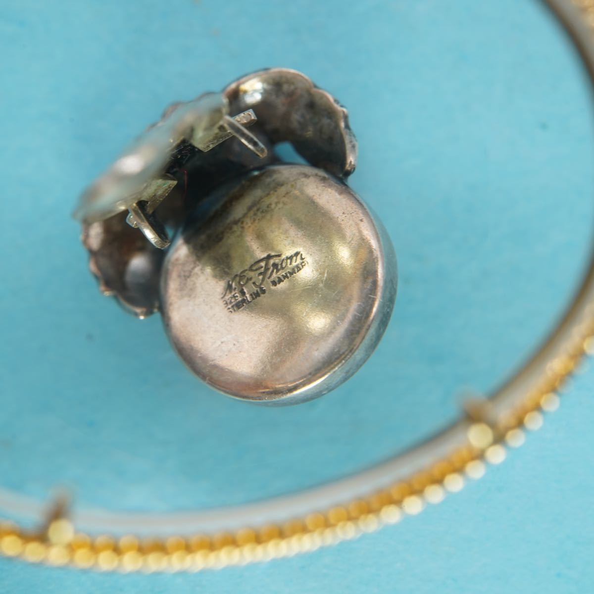 145】N.E From シルバー silver sterling 925 琥珀 アンバー 