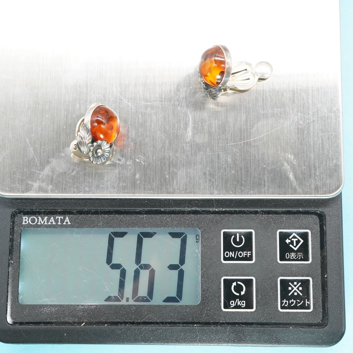 145】N.E From シルバー silver sterling 925 琥珀 アンバー 