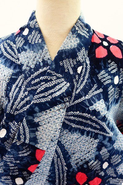 有松絞り浴衣うちわ柄とんぼ柄花柄流水紺色白藍色ゆかた蜻蛉