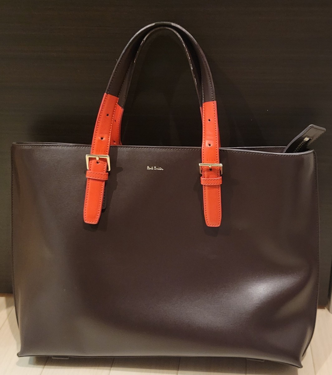 【訳あり】Paul Smith トートバッグ PSN102 ブラウンレザー/レッド
