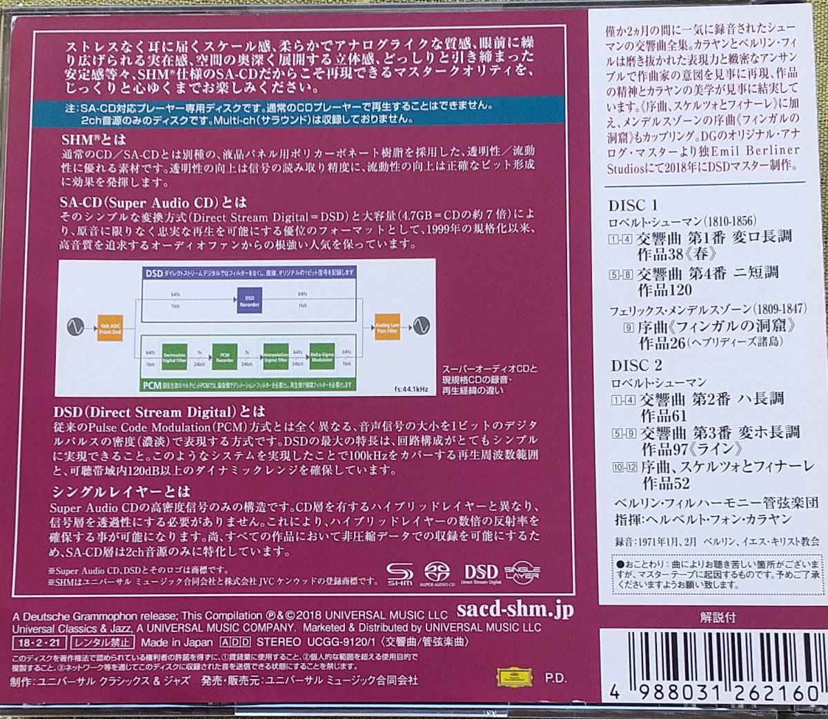 SACDシングルレイヤー シューマン 交響曲全集 カラヤン/BPO 国内廃盤