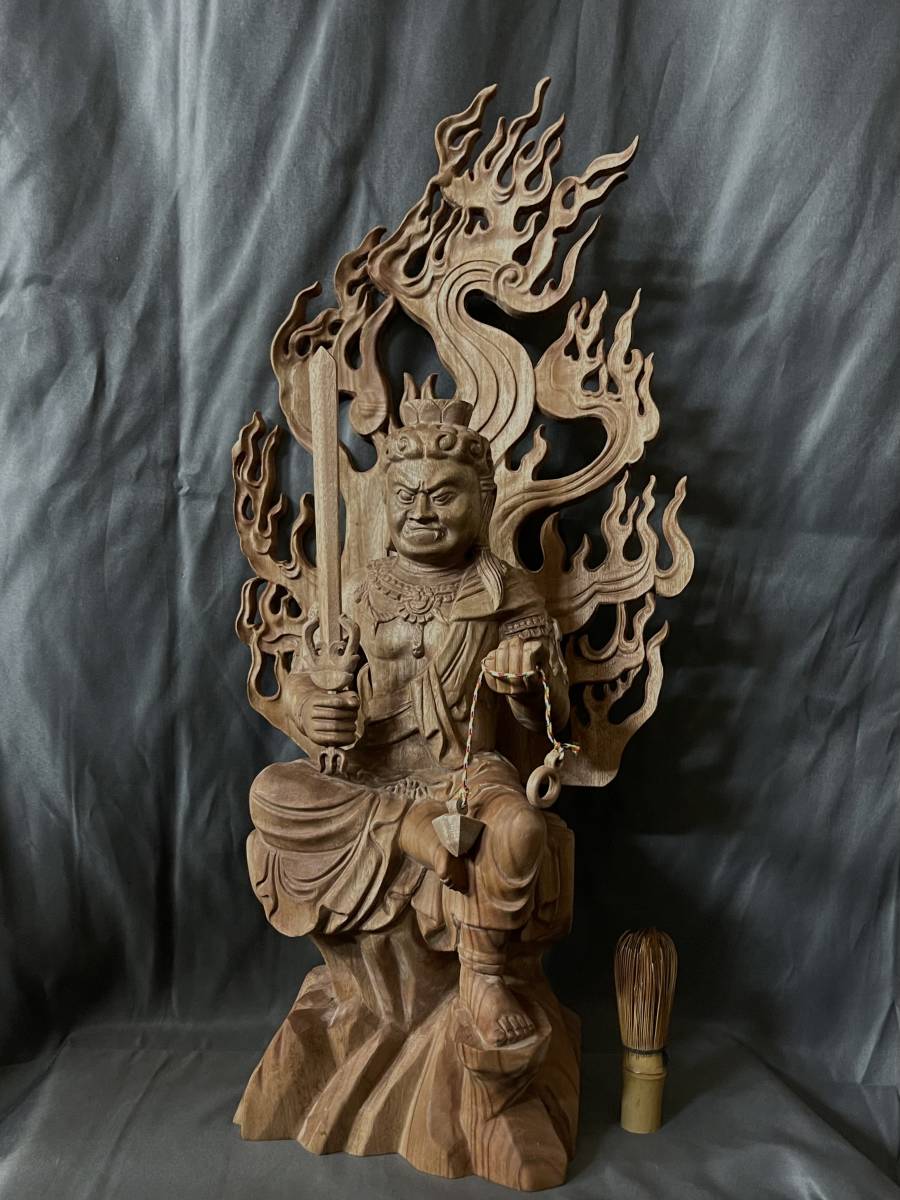 仏教工芸品　総楠製　井波彫刻　極上彫　木彫仏像　毘沙門天立像 大型58cm 仏教工芸品 総楠製 井波彫刻 極上彫 木彫仏像 不動明
