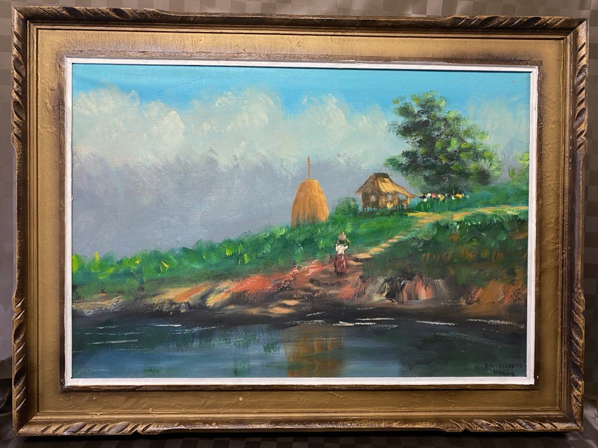 真作 油彩 油絵 風景画 作者不明 M20号 アンティーク 額縁 額装 インテリア