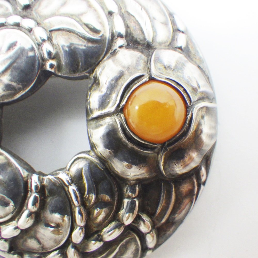1円～ Georg Jensen SV925 ピンブローチ シルバー アンバー #42 1904