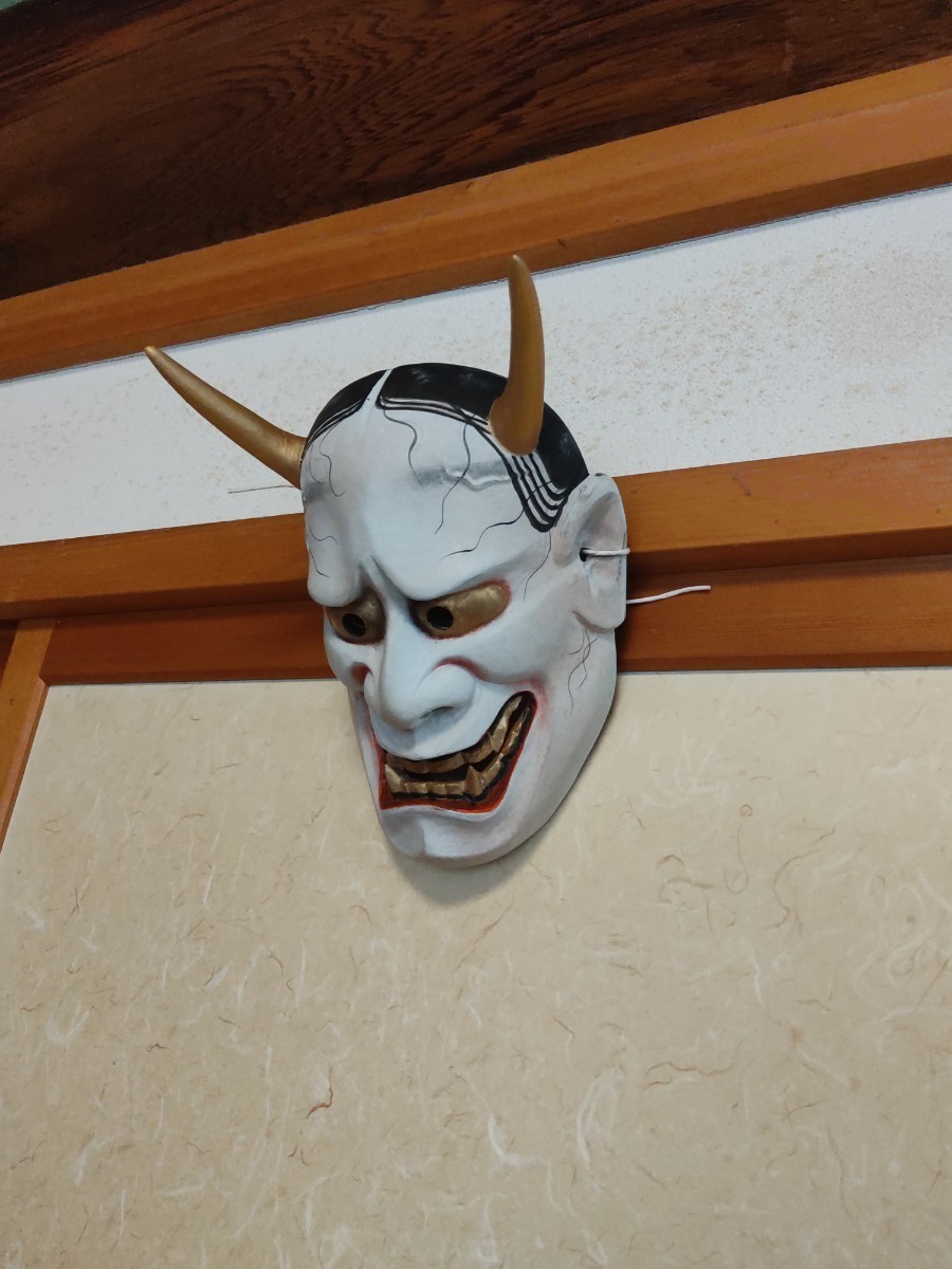 能面 般若 木彫り : お面 手彫り 般若面 赤鬼面 手彫り・手描き木製 