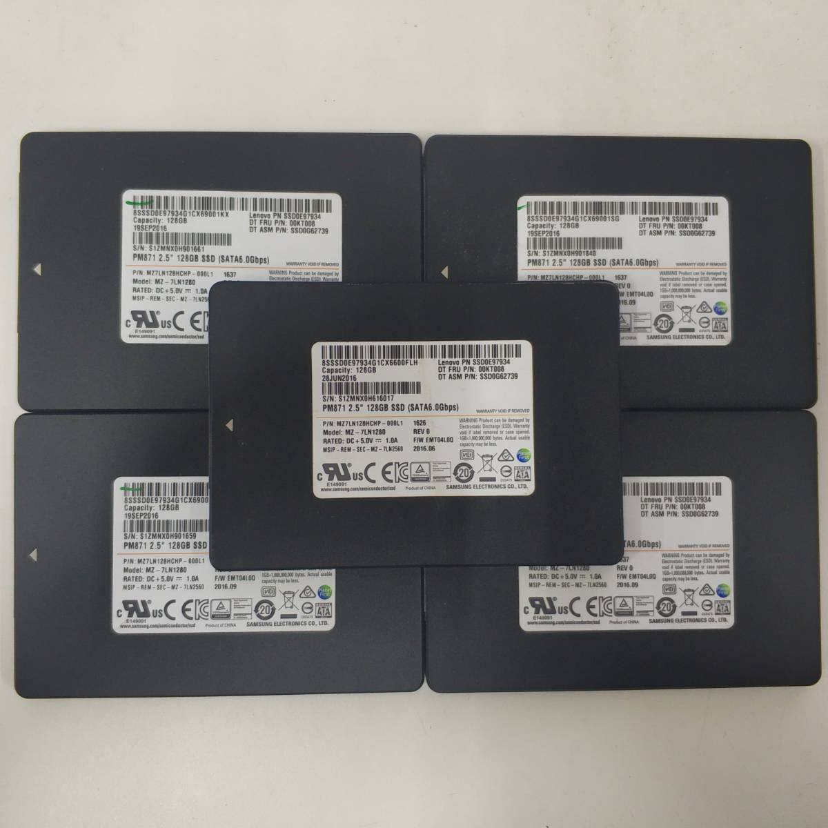 複数入荷/五個セット/SAMSUNG 128GB/2.5”SSD/SATA6.0GBbps/PCパーツ 自作PC DIY/チェック済み、動作OK