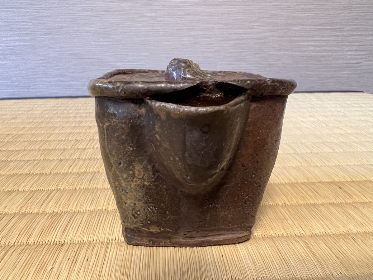 備前焼宝瓶 木村友敬 造】備前四方手捻宝瓶 獅子摘み 『友