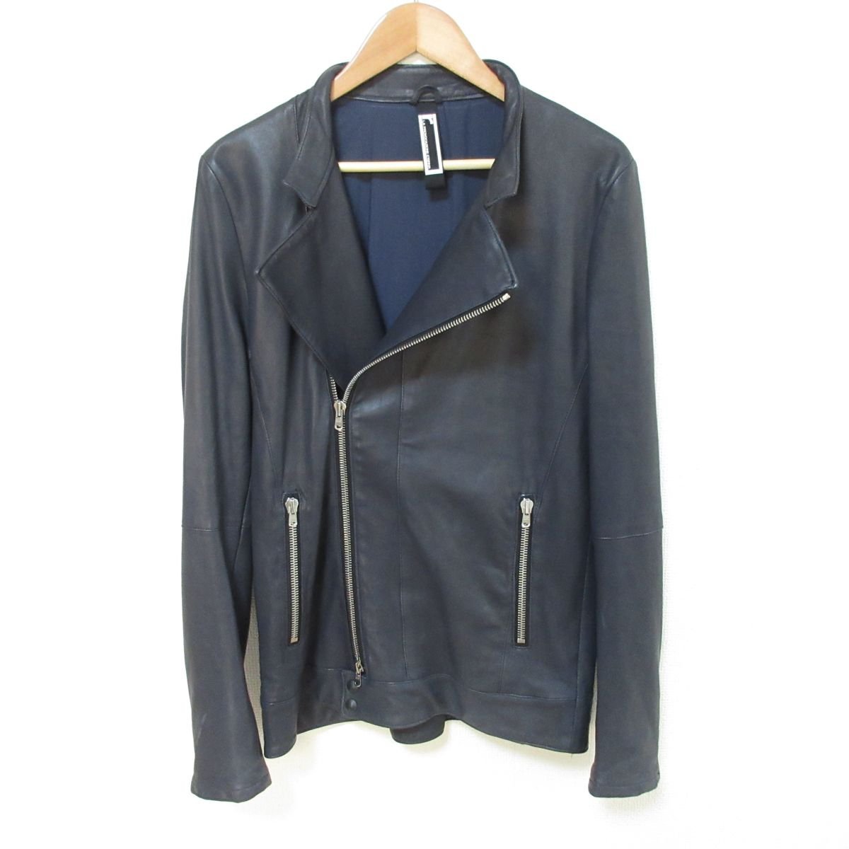 良品 15SS ripvanwinkle リップヴァンウィンクル ラムスキン レザー フルジップ ダブルライダースジャケット r15W-11 サイズ5 紺 ネイビー