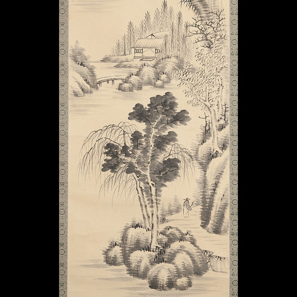 【五】浦上春琴 山水図 真作 紙本 掛軸 箱付