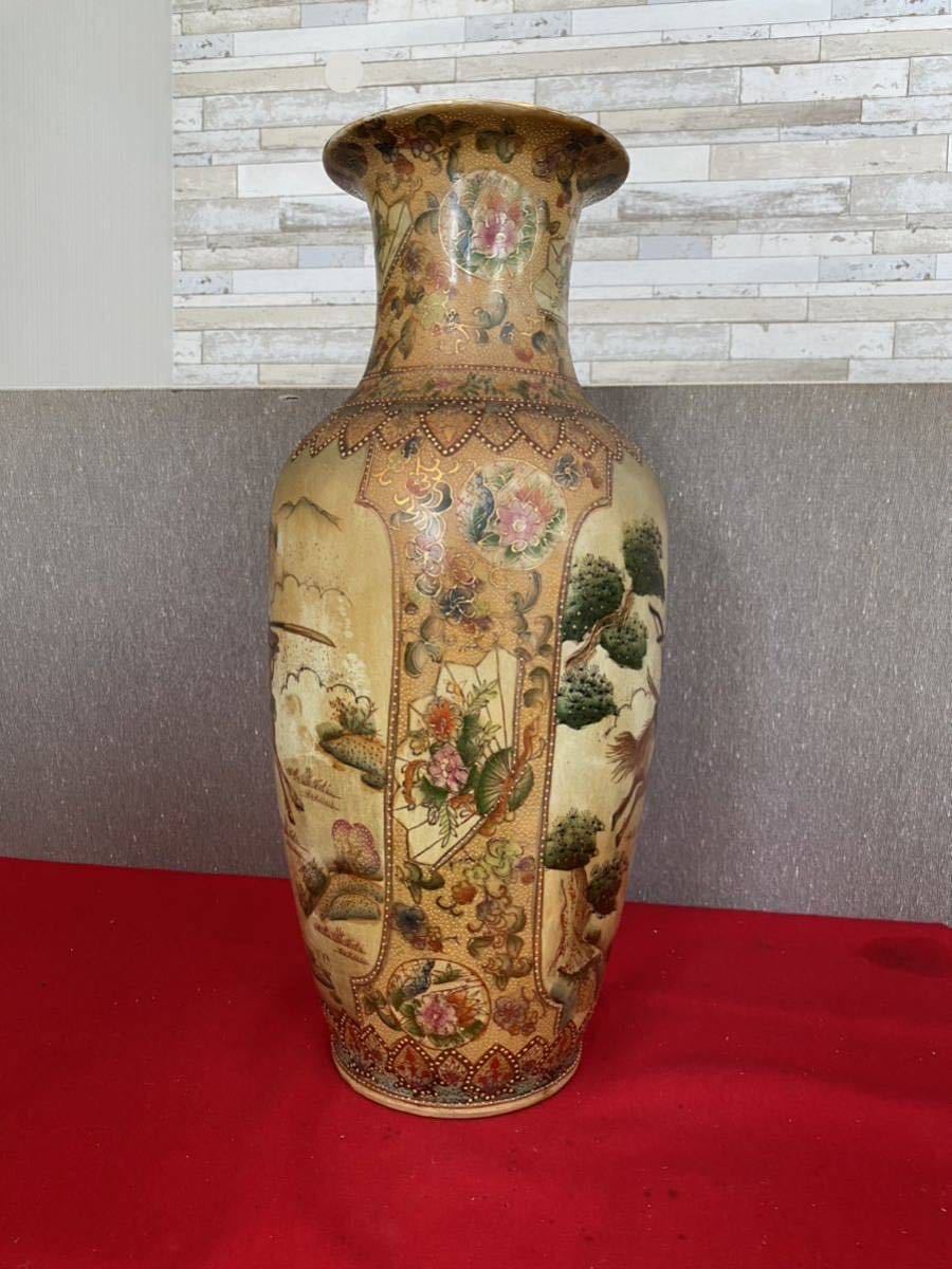 薩摩焼 大花瓶 金彩 色絵 武士図 大型花瓶 古美術 飾壺 花生 高さ60cm